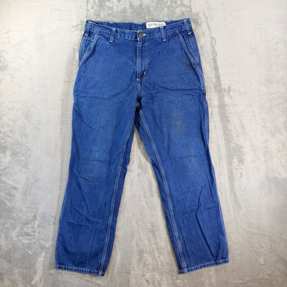 Carhartt Other - Carhartt Dungaree Fit Carpenter Jeans Mens Size 34x30 Blue Med Wash Work Denim
